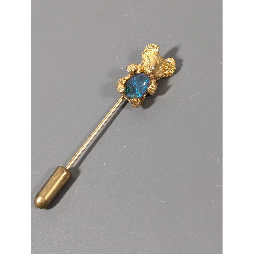 Vintage Gold Tone Koala Bear Faux Opal Stick Pin Lapel Hat Tie Pin